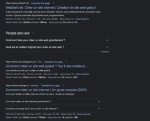 Questions que les gens se posent sur Google sur le mot clé créer site web